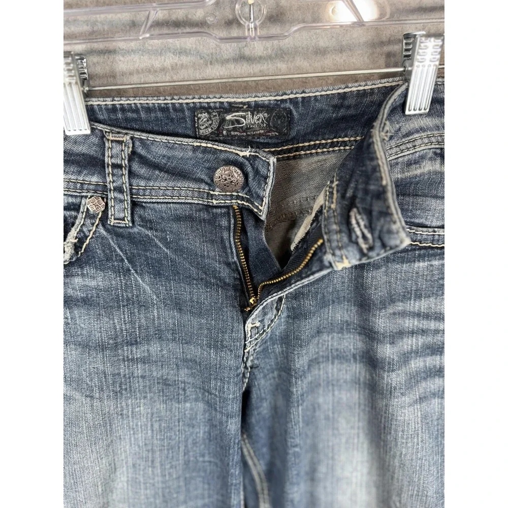 Silver Jeans Suki Capri Womens 32 Denim Super Stretch Mid Rise Embroidered Pants